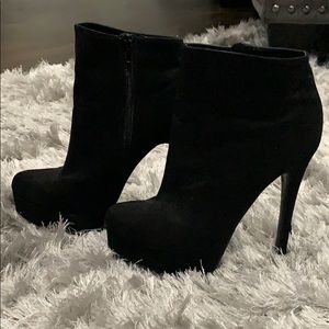 Black suede heeled boots